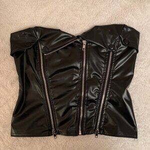 Moto Style Faux Leather Strapless Corset Style Top w/ Zippers- Size Small